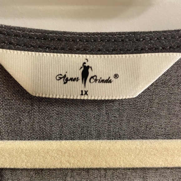 Agnes Orinda Women's Plus Size Tie Waist Short Sleeve Gray Chambray Dress, 1X - Picture 2 of 5